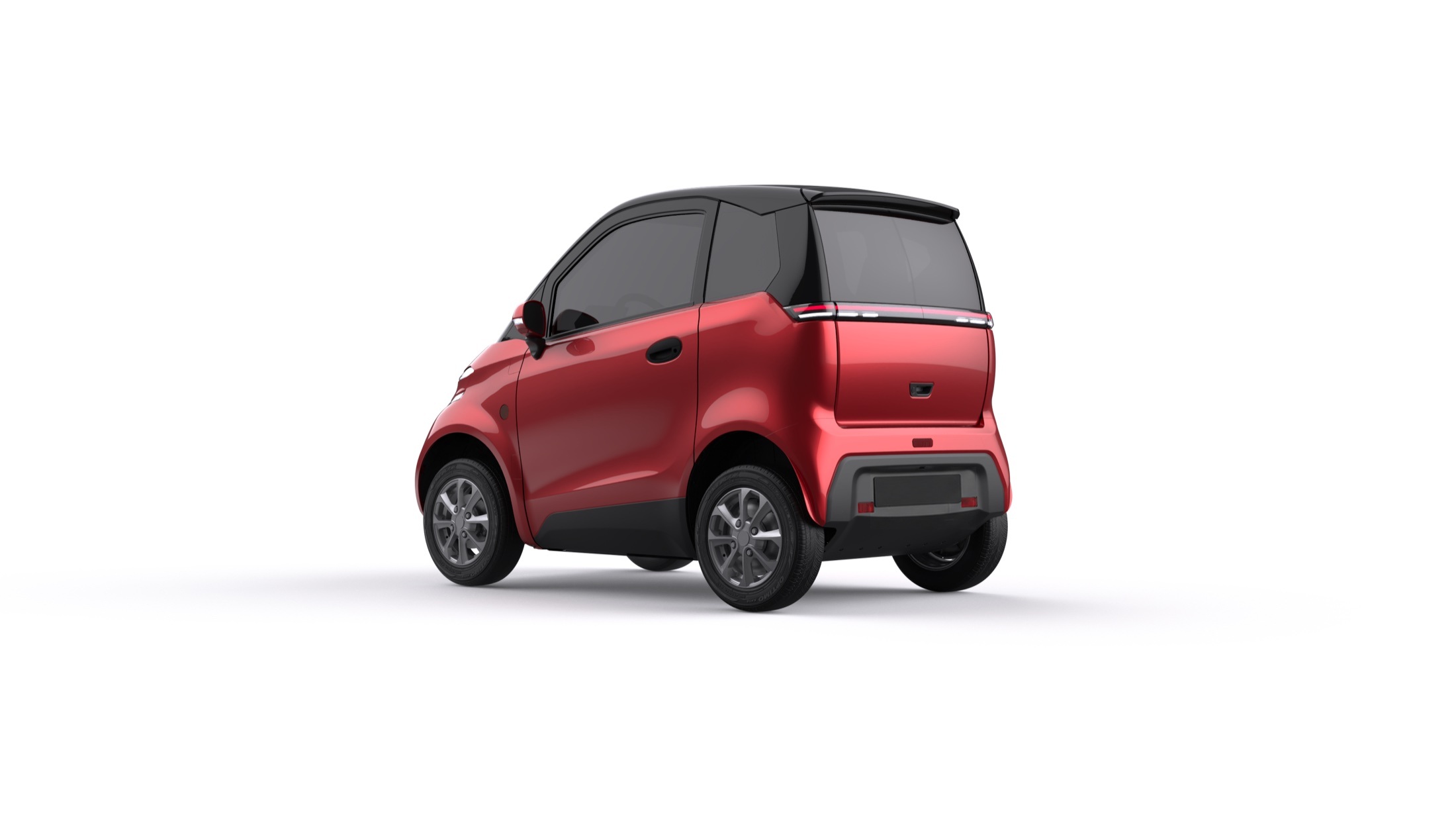 Rear three-quarter view of the red C1